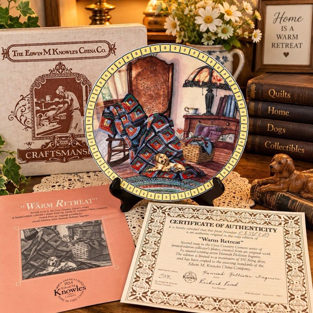 Knowles Warm Retreat Collector Plate Hannah Ingmire 1990 Box COA 8” Dog